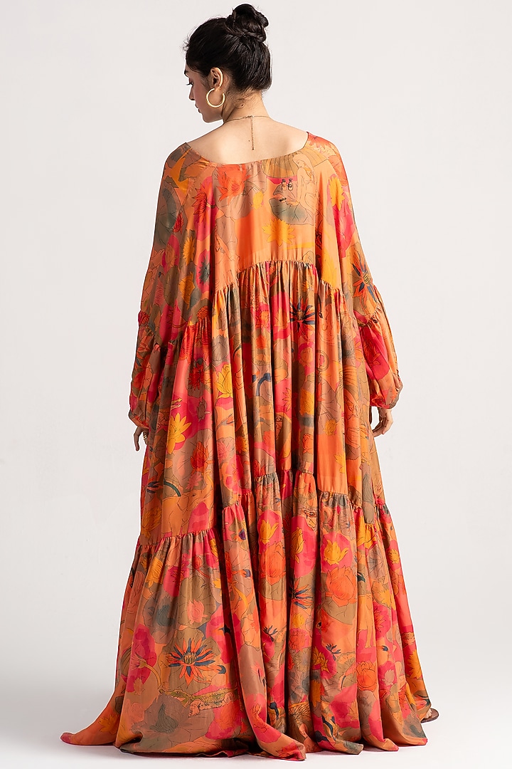 Grapefruit Silk Phillauri Cocktail Dress by SUKETDHIR at Pernia's Pop Up Shop