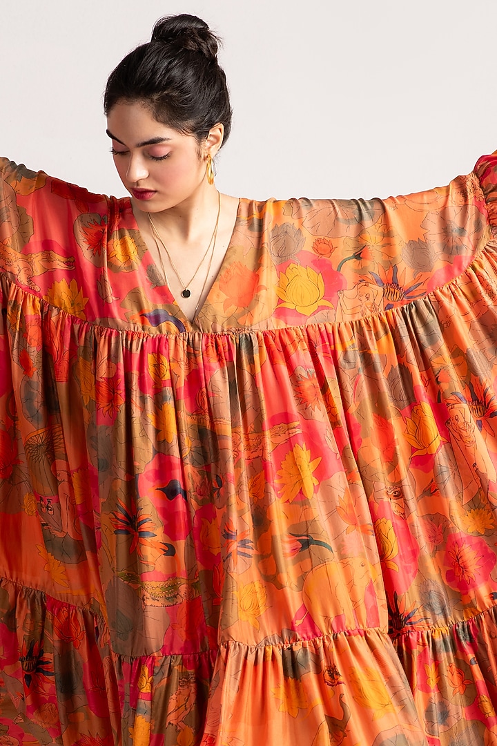 Grapefruit Silk Phillauri Cocktail Dress by SUKETDHIR at Pernia's Pop Up Shop