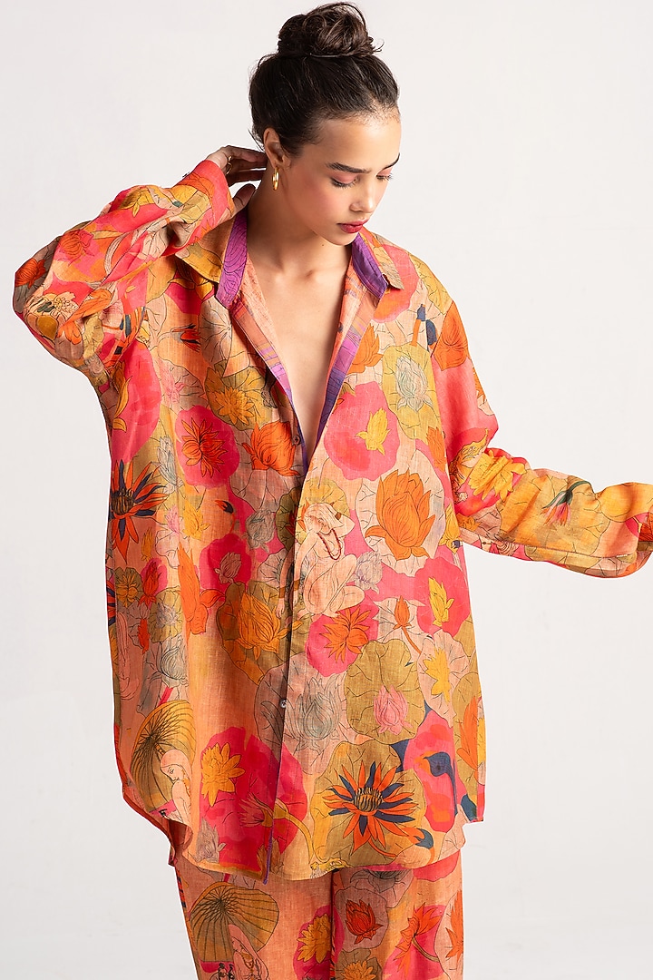 Grapefruit Linen Shirt by SUKETDHIR at Pernia's Pop Up Shop