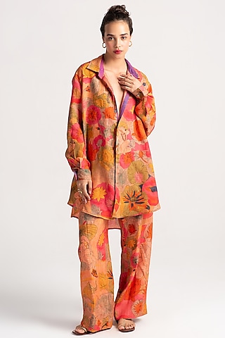 Grapefruit Linen Trousers by SUKETDHIR