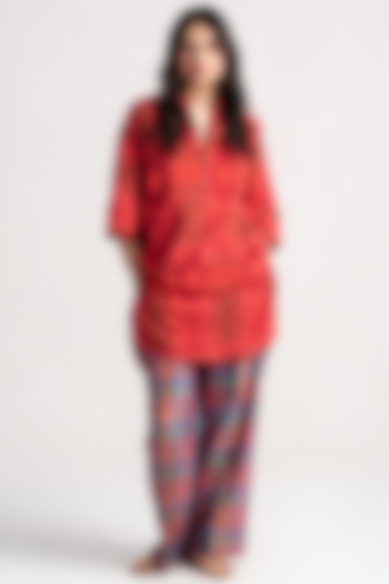 Red Cotton Ikat Kurta by SUKETDHIR at Pernia's Pop Up Shop