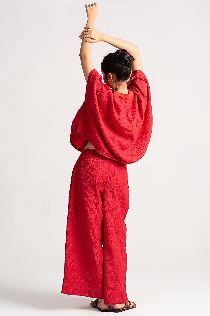 Red Silk Check Top by SUKETDHIR at Pernia's Pop Up Shop