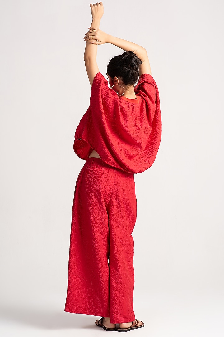 Red Silk Check Trousers by SUKETDHIR at Pernia's Pop Up Shop