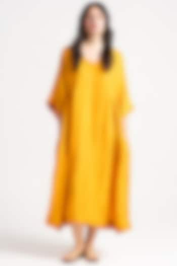 Mustard Silk Check Midi Dress by SUKETDHIR at Pernia's Pop Up Shop