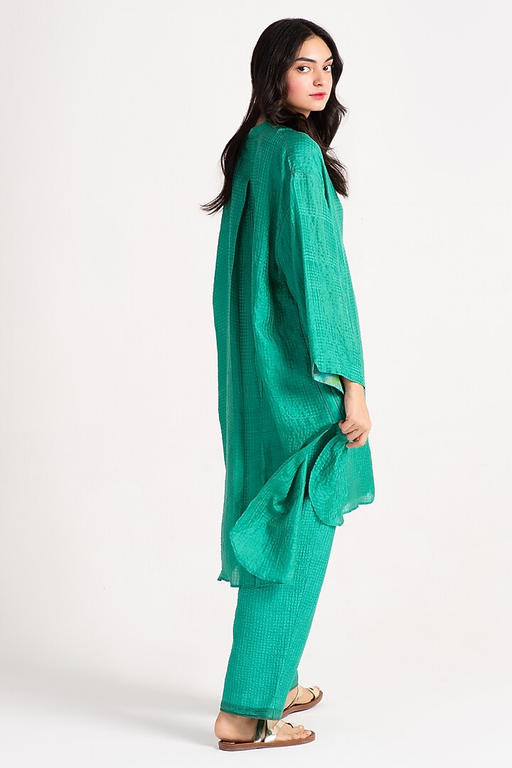 Aqua Silk Check Salwar Pants by SUKETDHIR at Pernia's Pop Up Shop
