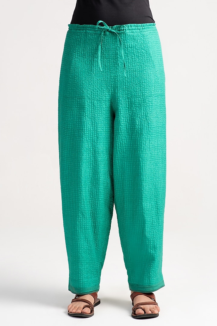 Aqua Silk Check Salwar Pants by SUKETDHIR at Pernia's Pop Up Shop
