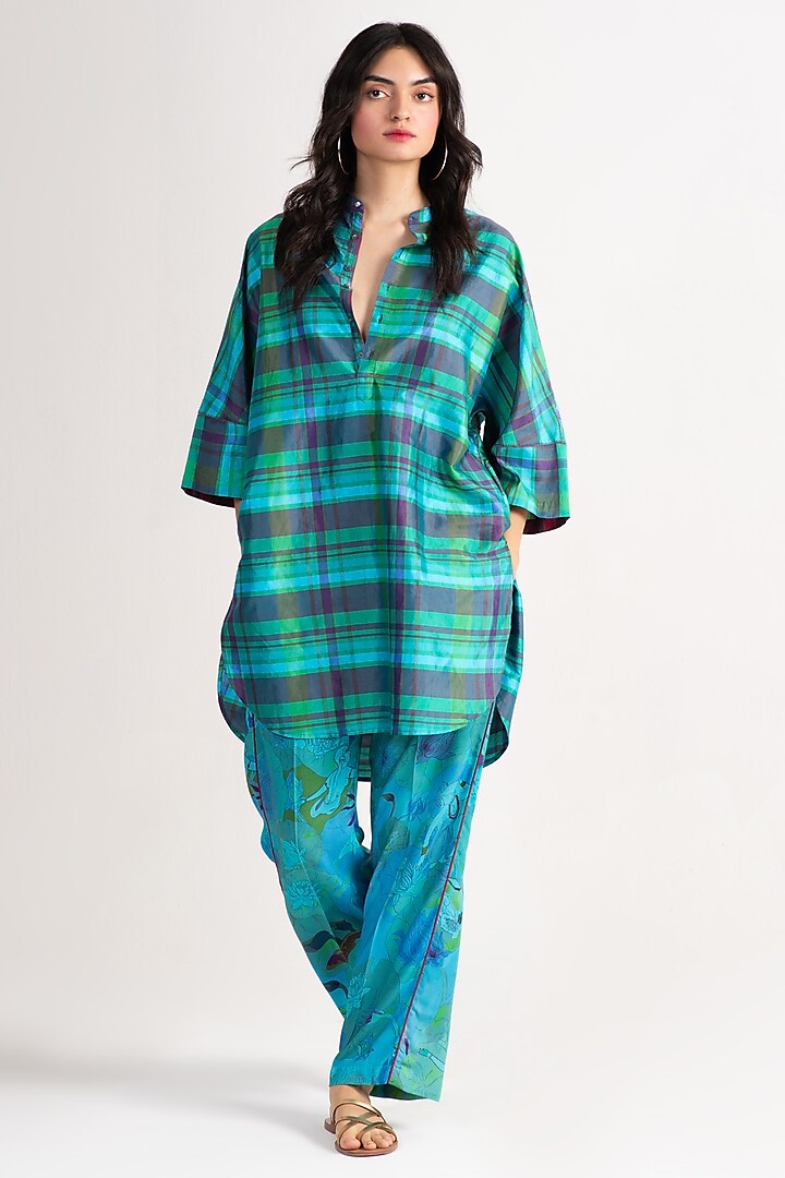 Aqua Muga Satin Silk Salwar Pants by SUKETDHIR at Pernia's Pop Up Shop