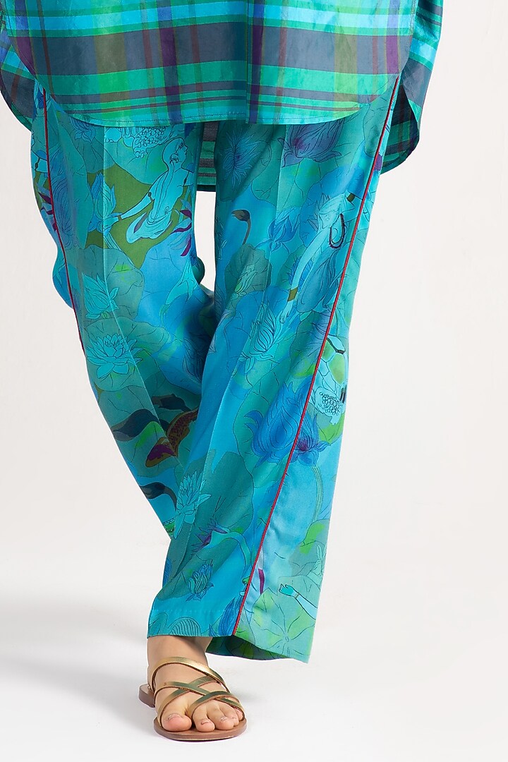 Aqua Muga Satin Silk Salwar Pants by SUKETDHIR at Pernia's Pop Up Shop