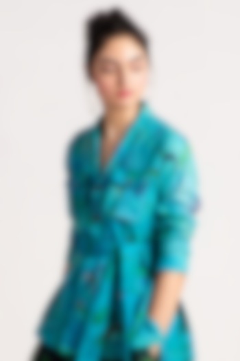 Aqua Cotton Canvas Jacket by SUKETDHIR at Pernia's Pop Up Shop