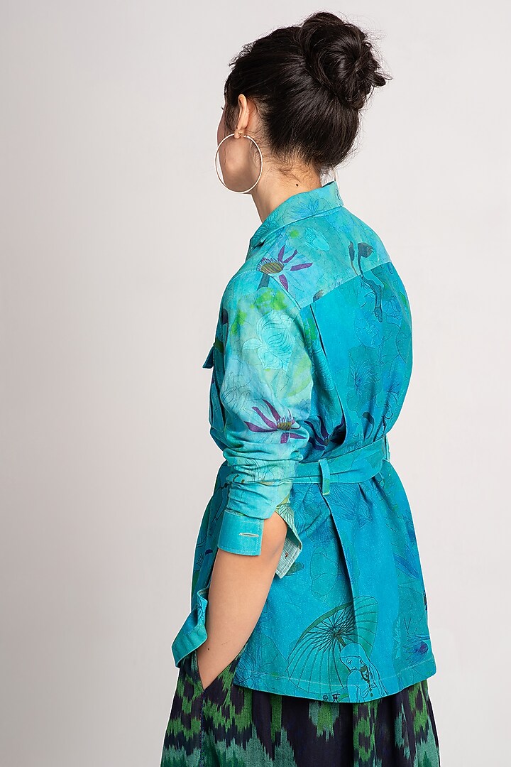Aqua Cotton Canvas Jacket by SUKETDHIR at Pernia's Pop Up Shop