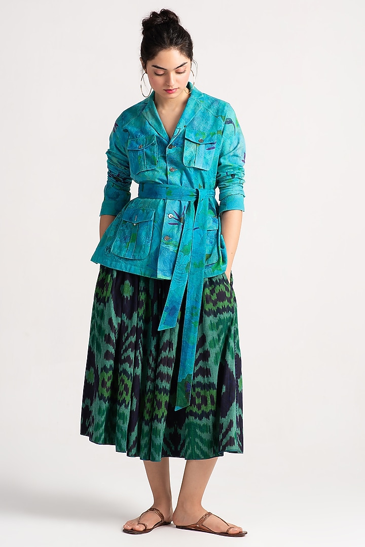 Aqua Cotton Canvas Jacket by SUKETDHIR at Pernia's Pop Up Shop