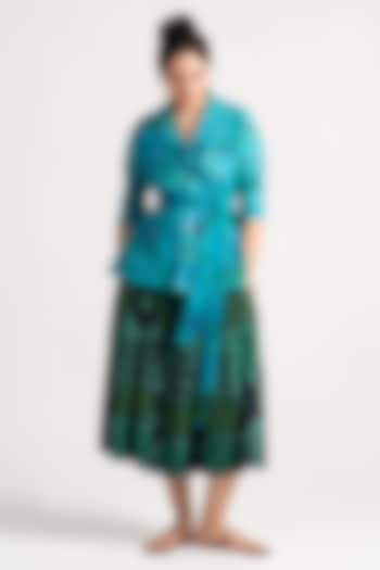 Green & Black Cotton Ikat Midi Skirt by SUKETDHIR at Pernia's Pop Up Shop