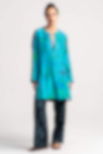 Aqua Silk Kurta by SUKETDHIR at Pernia's Pop Up Shop