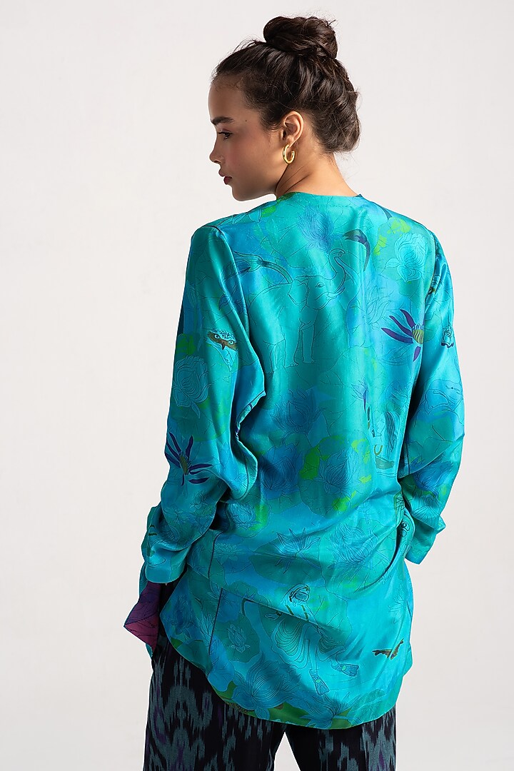 Aqua Silk Kurta by SUKETDHIR at Pernia's Pop Up Shop