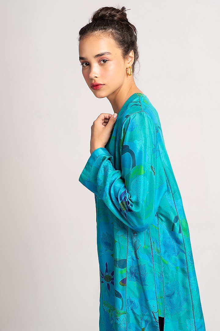 Aqua Silk Kurta by SUKETDHIR at Pernia's Pop Up Shop