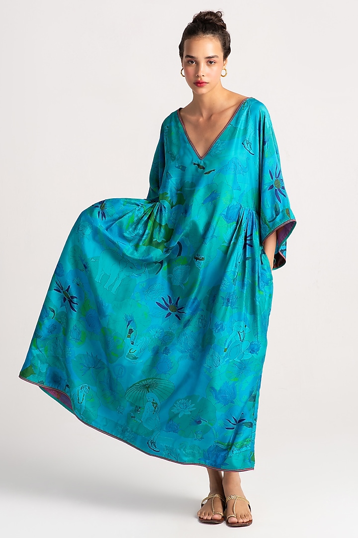 Aqua Silk Maxi Dress by SUKETDHIR at Pernia's Pop Up Shop