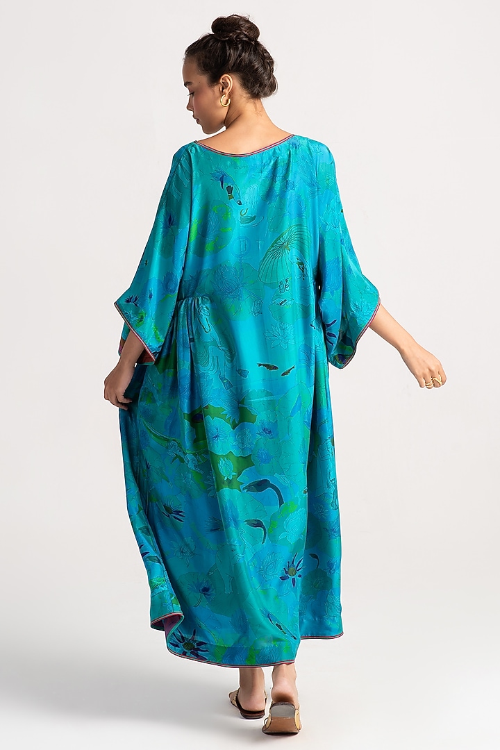 Aqua Silk Maxi Cocktail Dress by SUKETDHIR at Pernia's Pop Up Shop