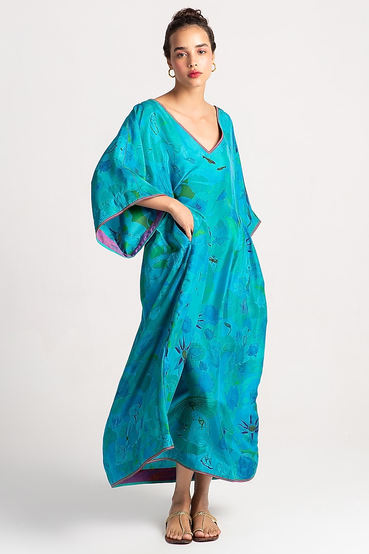 Aqua Silk Maxi Cocktail Dress by SUKETDHIR at Pernia's Pop Up Shop
