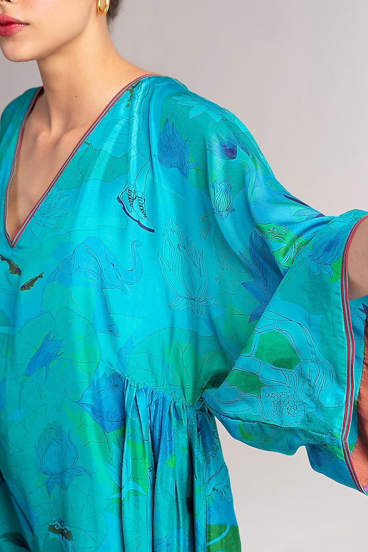 Aqua Silk Maxi Cocktail Dress by SUKETDHIR at Pernia's Pop Up Shop