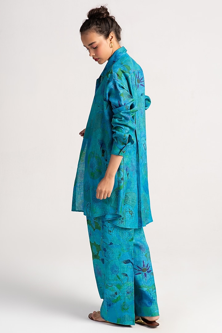 Aqua Linen Shirt by SUKETDHIR at Pernia's Pop Up Shop