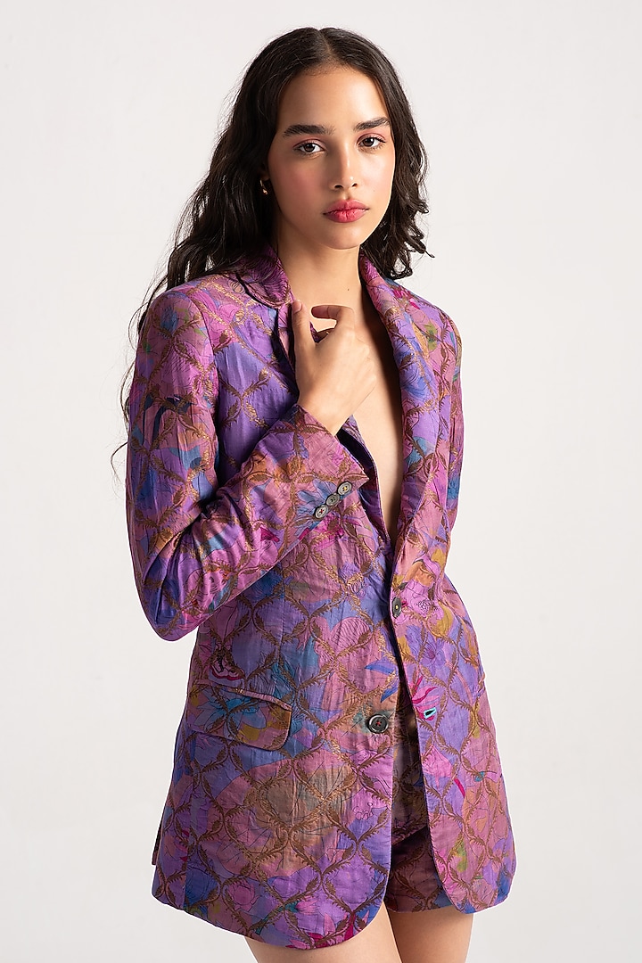 Amethyst Sacred Purple Silk Brocade Blazer by SUKETDHIR at Pernia's Pop Up Shop