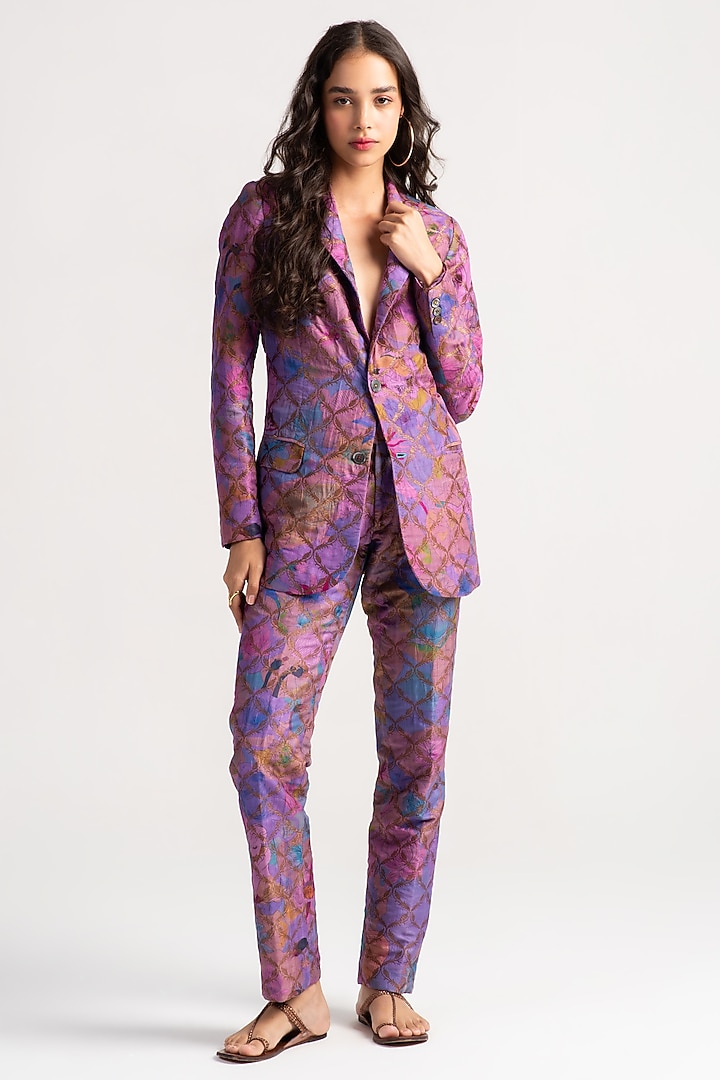 Amethyst Sacred Purple Silk Brocade Blazer by SUKETDHIR at Pernia's Pop Up Shop