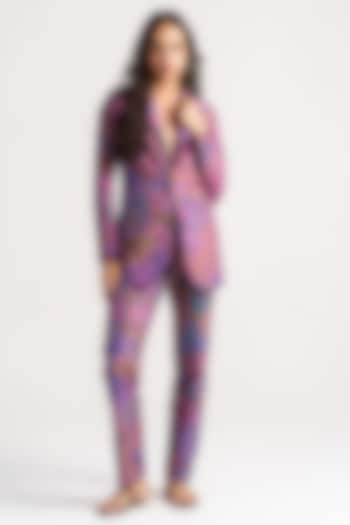 Amethyst Sacred Purple Silk Brocade Bootcut Trousers by SUKETDHIR at Pernia's Pop Up Shop