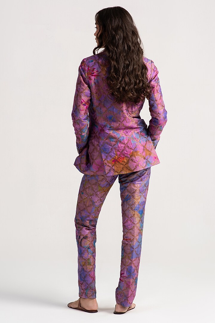 Amethyst Sacred Purple Silk Brocade Bootcut Trousers by SUKETDHIR at Pernia's Pop Up Shop