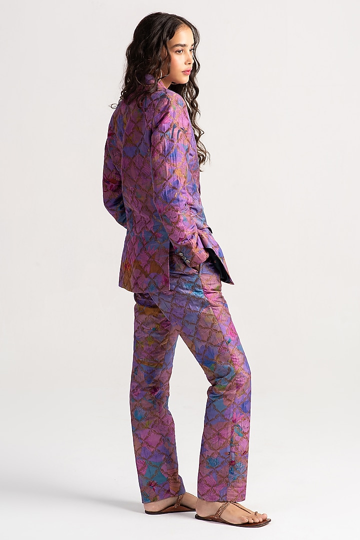 Amethyst Sacred Purple Silk Brocade Bootcut Trousers by SUKETDHIR at Pernia's Pop Up Shop