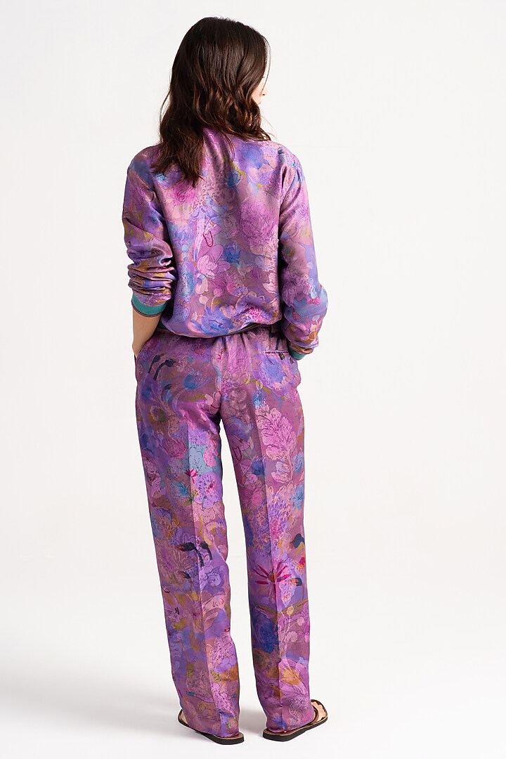 Amethyst Sacred Purple Silk Bomber Jacket by SUKETDHIR at Pernia's Pop Up Shop
