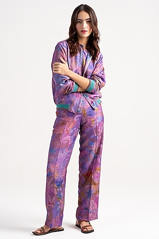 Amethyst Sacred Purple Silk Trousers by SUKETDHIR