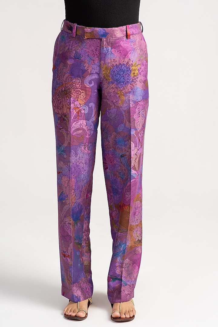 Amethyst Sacred Purple Silk Trousers by SUKETDHIR at Pernia's Pop Up Shop