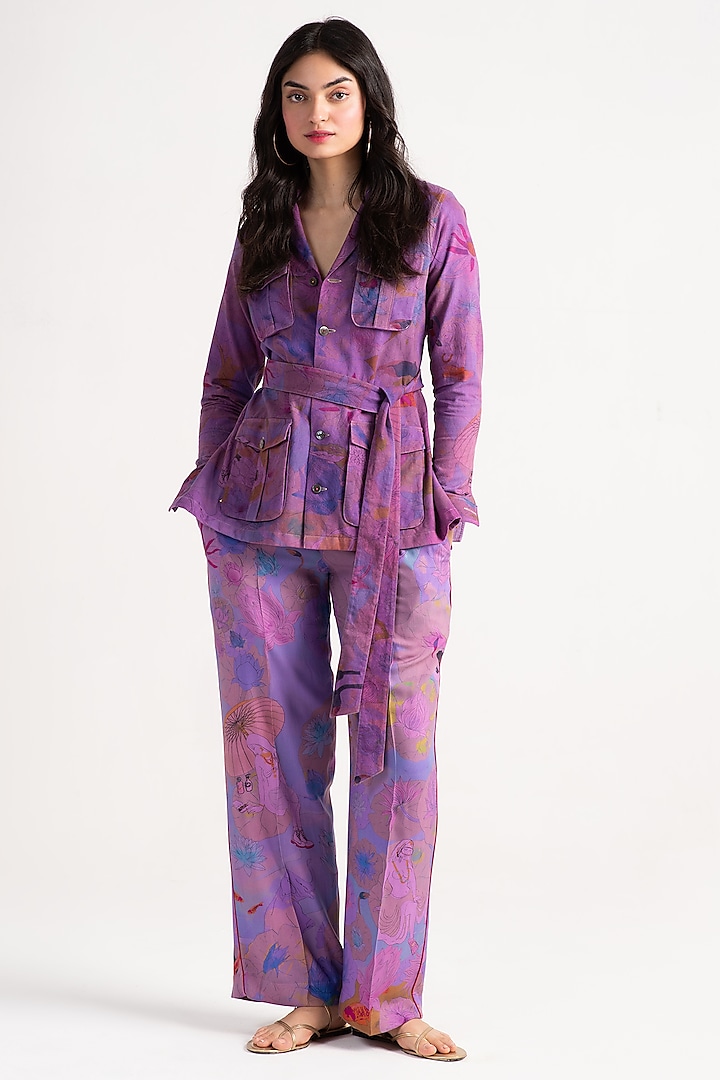 Amethyst Sacred Purple Linen Trousers by SUKETDHIR at Pernia's Pop Up Shop