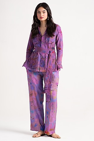 Amethyst Sacred Purple Linen Trousers by SUKETDHIR