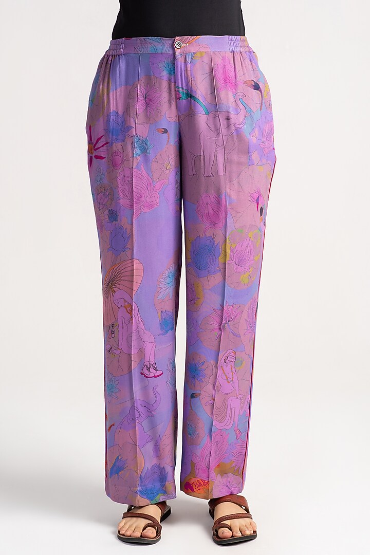 Amethyst Sacred Purple Linen Trousers by SUKETDHIR at Pernia's Pop Up Shop