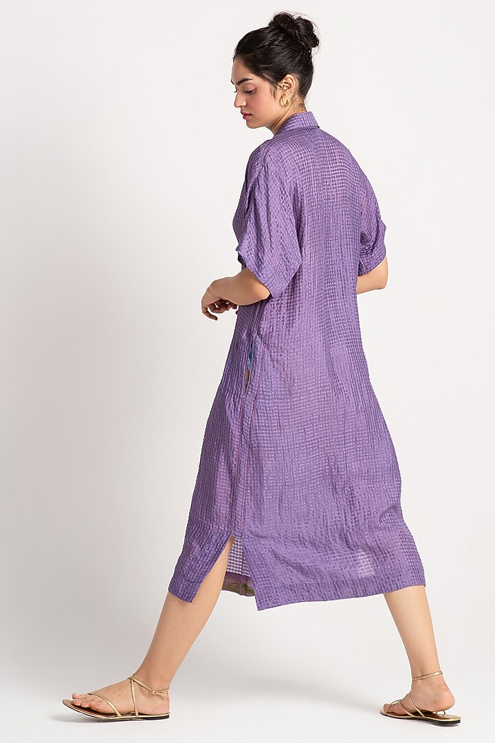 Lilac Silk Midi Vacation Dress by SUKETDHIR at Pernia's Pop Up Shop