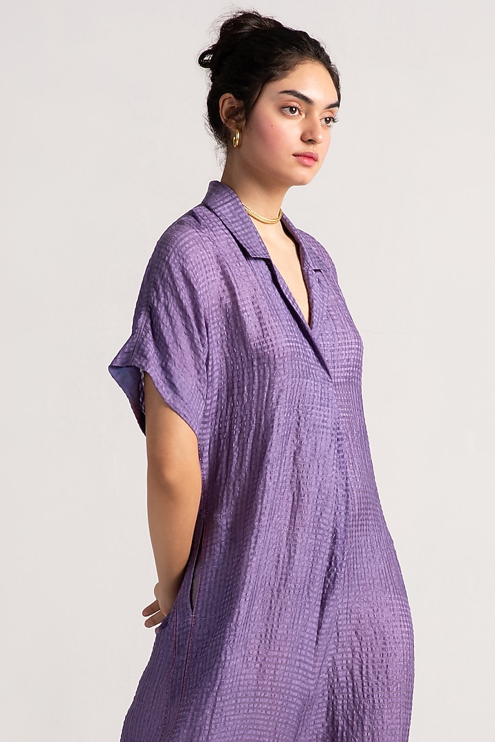 Lilac Silk Midi Vacation Dress by SUKETDHIR at Pernia's Pop Up Shop
