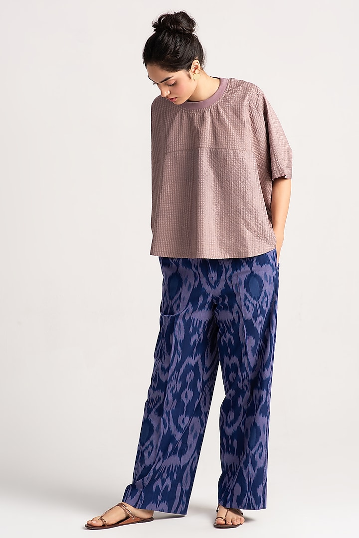 Indigo Cotton Ikat Trousers by SUKETDHIR at Pernia's Pop Up Shop