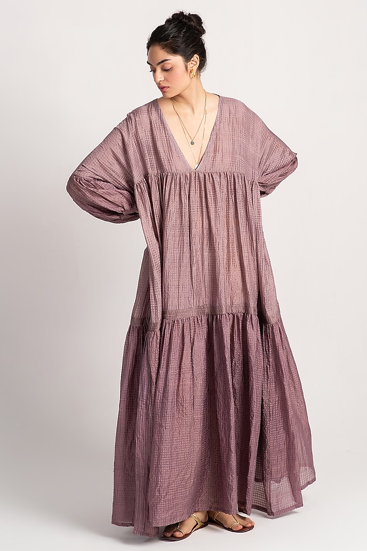 Dusty Mauve Silk Maxi Dress by SUKETDHIR at Pernia's Pop Up Shop