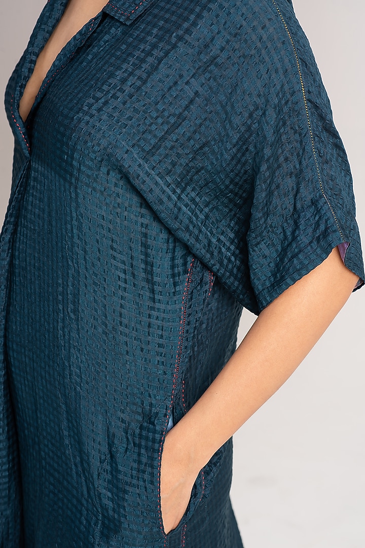 Teal Silk Midi Vacation Dress by SUKETDHIR at Pernia's Pop Up Shop