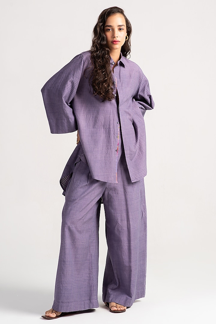 Lilac Cotton Silk Shirt by SUKETDHIR at Pernia's Pop Up Shop