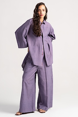 Lilac Cotton Silk Shirt by SUKETDHIR