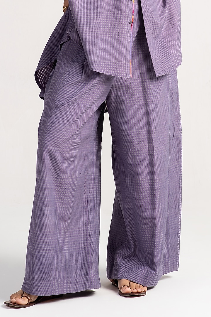 Lilac Cotton Silk Trousers by SUKETDHIR at Pernia's Pop Up Shop