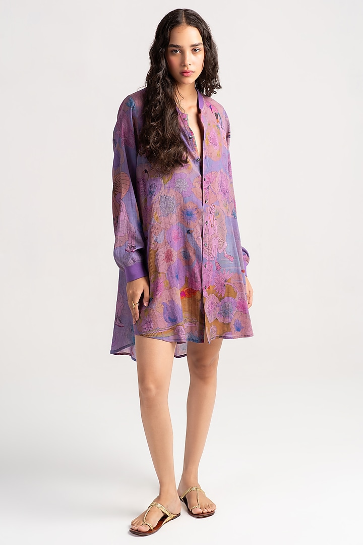 Amethyst Sacred Purple Cotton Crepe Shirt by SUKETDHIR at Pernia's Pop Up Shop