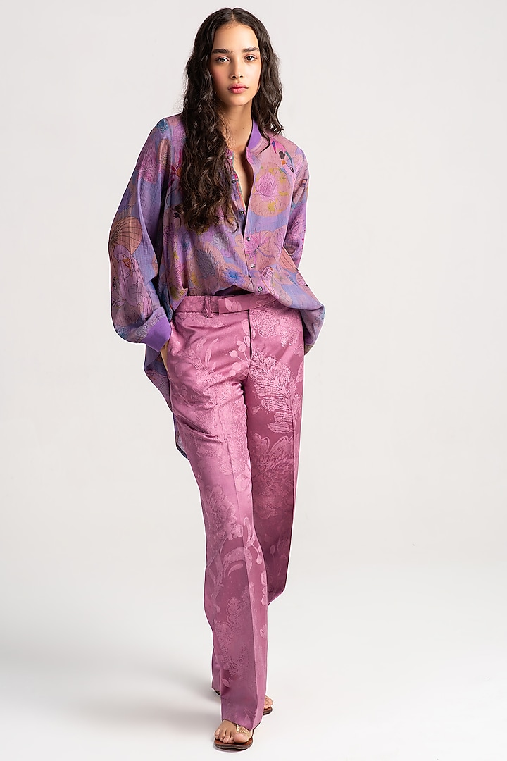 Amethyst Sacred Purple Silk Trousers by SUKETDHIR at Pernia's Pop Up Shop