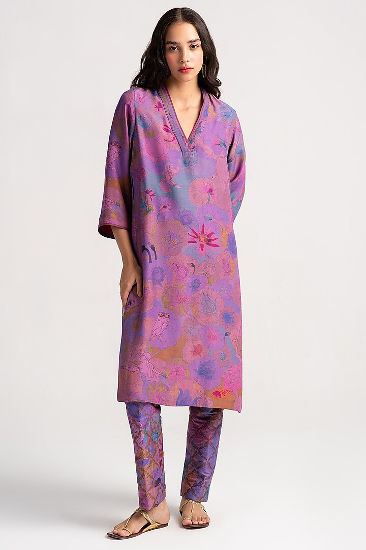 Amethyst Sacred Purple Muga Satin Silk Kurta by SUKETDHIR at Pernia's Pop Up Shop