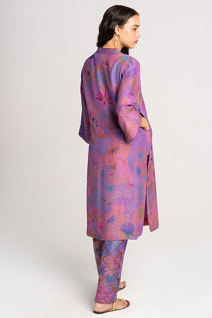 Amethyst Sacred Purple Muga Satin Silk Kurta by SUKETDHIR at Pernia's Pop Up Shop