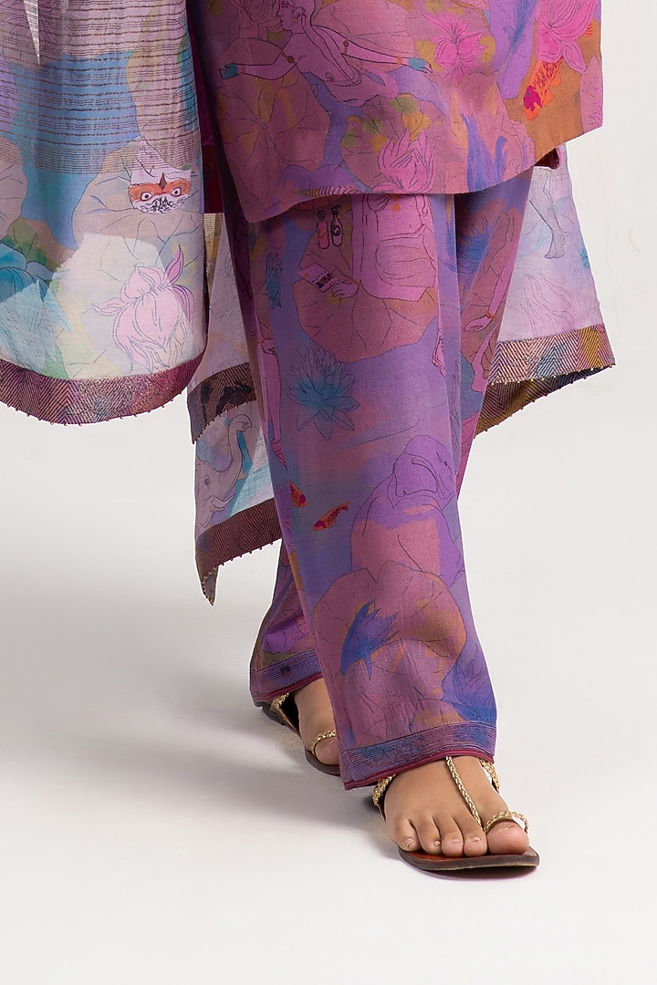 Amethyst Sacred Purple Muga Satin Silk Salwar Pants by SUKETDHIR at Pernia's Pop Up Shop