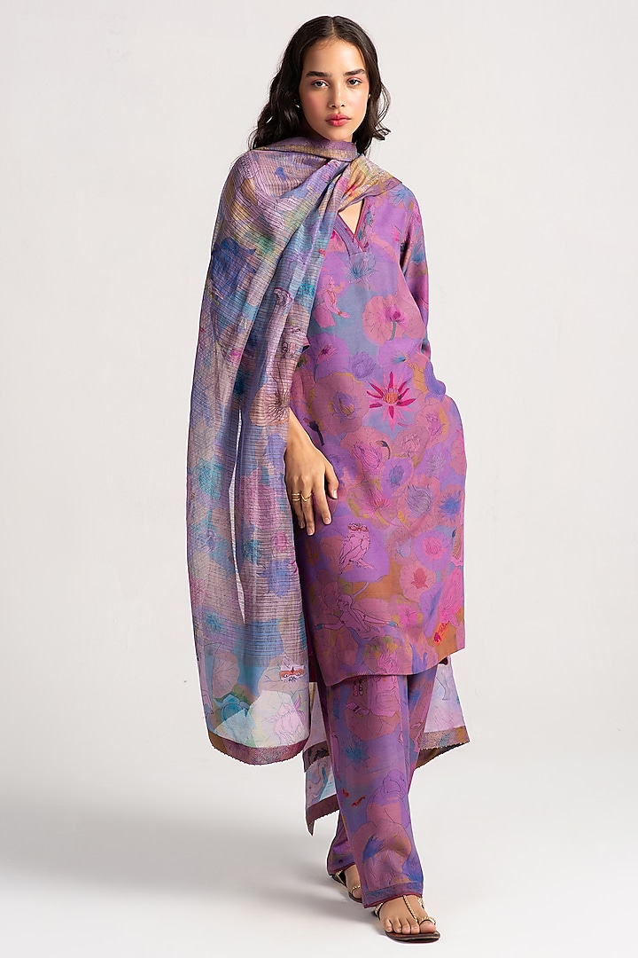 Amethyst Scared Purple Chanderi Silk Dupatta by SUKETDHIR at Pernia's Pop Up Shop