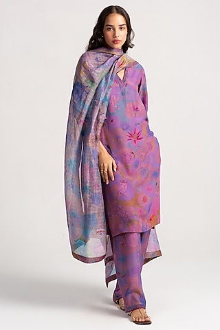 Amethyst Scared Purple Chanderi Silk Dupatta by SUKETDHIR